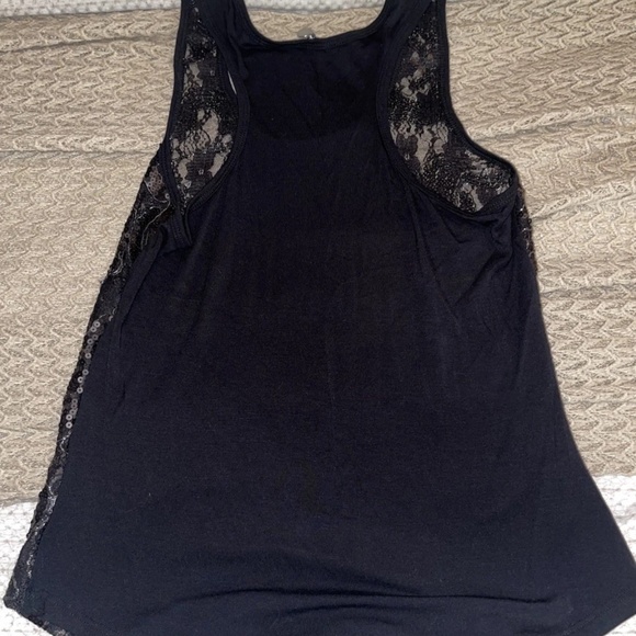 BKE Boutique Women’s Sequin Flower Black Tank Top M Biker Nightclub Goth - Picture 4 of 6